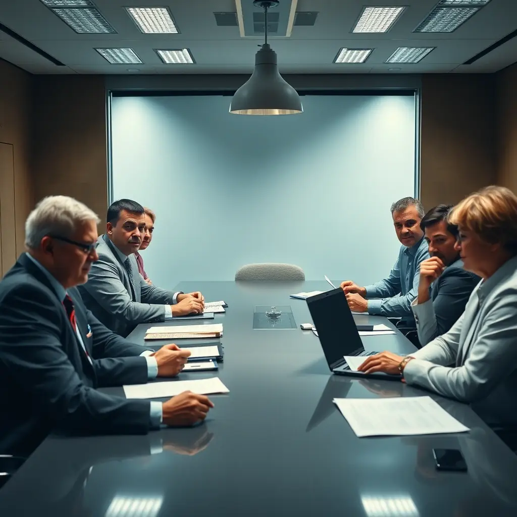 An image depicting a negotiation meeting between union representatives and employers, symbolizing Dr. Szabo's role in facilitating fair labor practices.